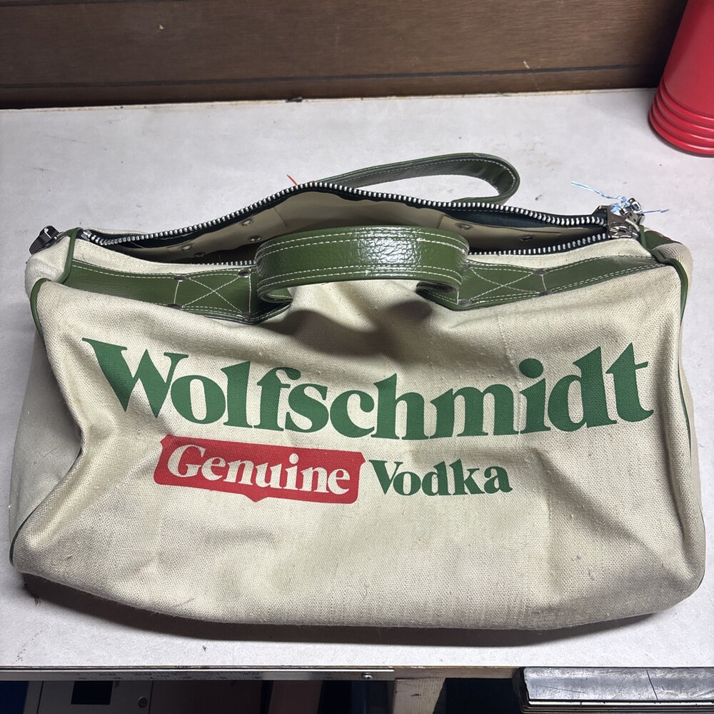 Vintage large Wolfschmidts VODKA Duffel Bag W/ Lock & Key BIG!